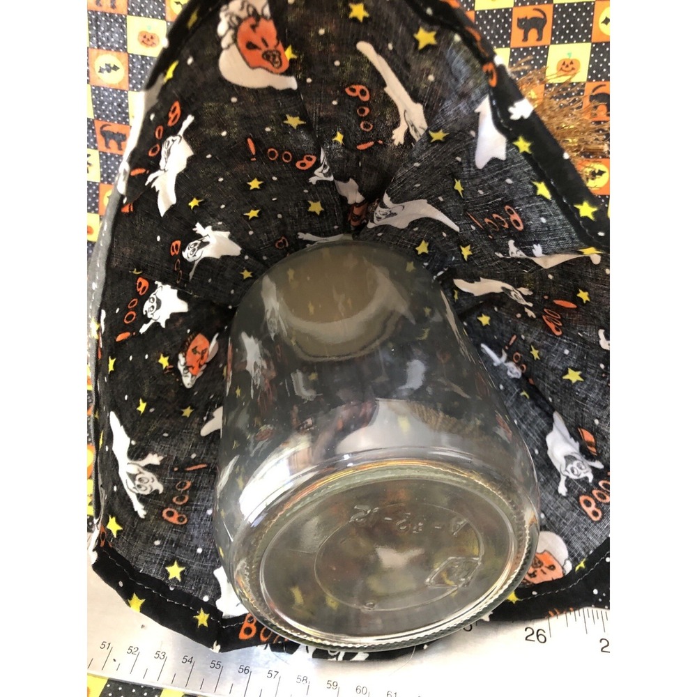 Vintage Halloween‎ Witch With Broom Glass Jar Candy Holder Orange and Black Rare - Picture 7 of 10